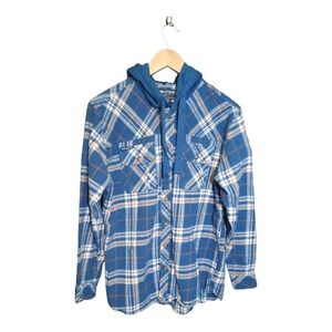 Howitzer Womens Hooded Flannel Button Down Button Flap Pockets Shirt Size Large